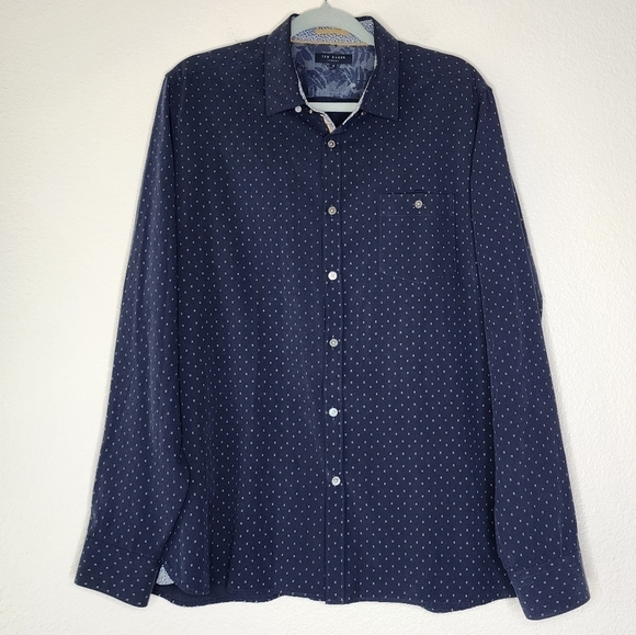 Ted Baker Geo Navy Print Button-Front Shirt 6 - Picture 1 of 9